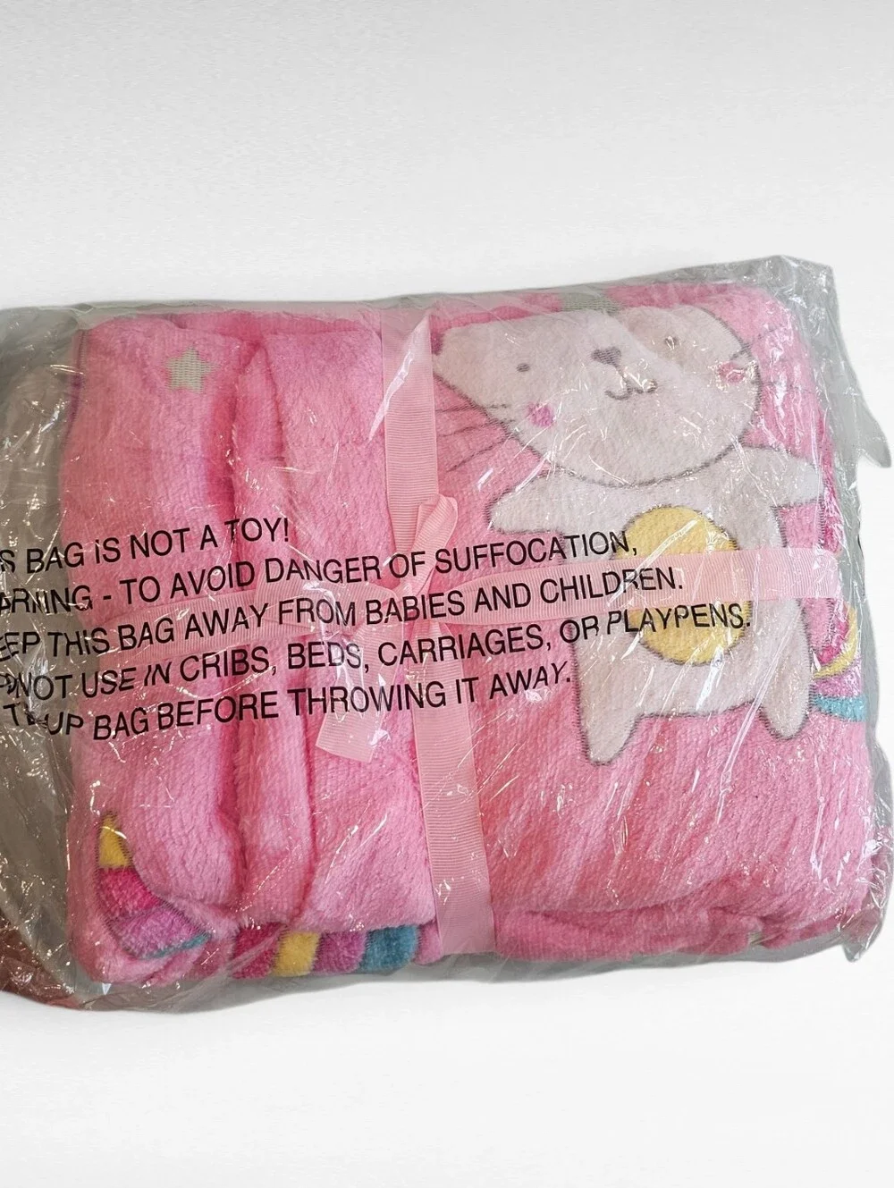 Caticorn Glow-In-The Dark Pink Plush Rainbow Cat Blanket Size 50